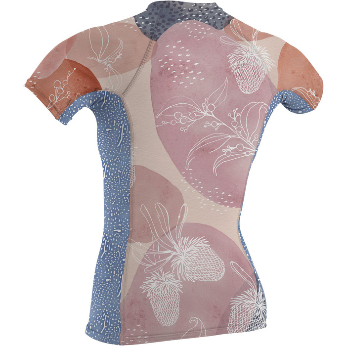 2022 O'neill Women's Side Print Short Sleeve Rash Vest Vest 5405s - Desert Bloom / Drift Blue